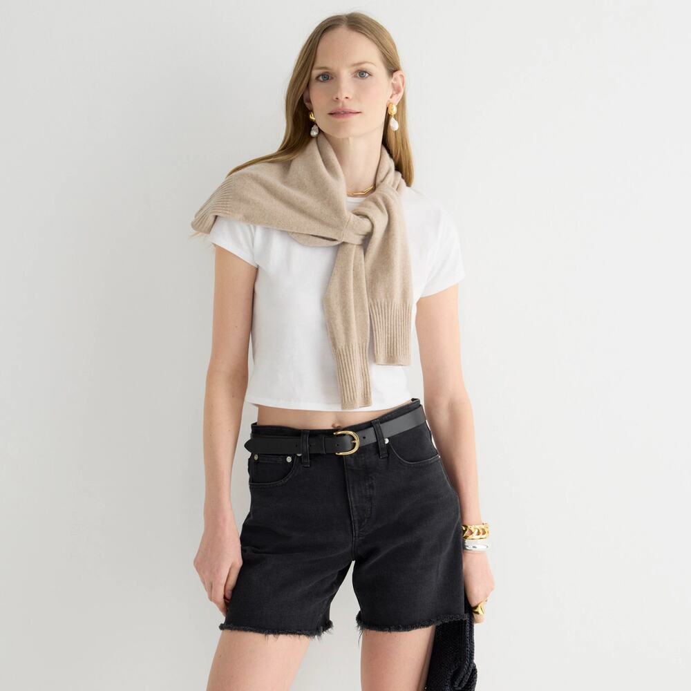 J. Crew Mid Length Short Washed Black Denim Raw Hem 35